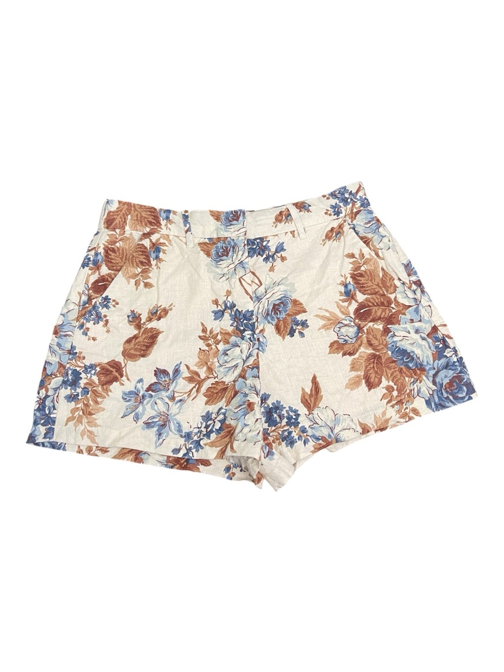 Abercrombie & Fitch Linen Shorts Womens M Reg High Rise Floral Cream Blue Cotton